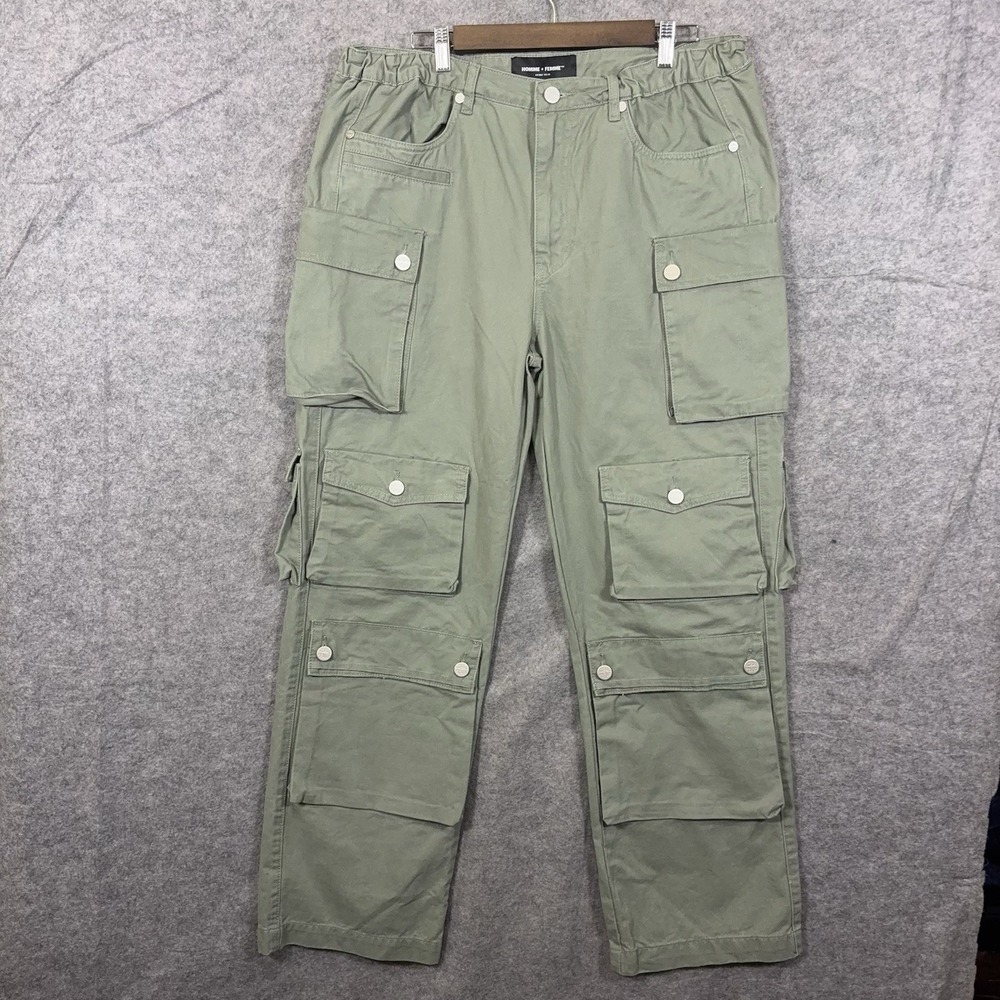 Homme + Femme Utility Cargo Pants Mens 36 Green Brushed Twill Pockets Streetwear